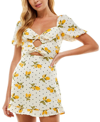City Studios Junior's Cutout Tie Front Dress Yellow Size 1