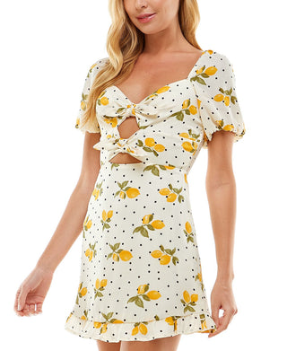 City Studios Junior's Cutout Tie Front Dress Yellow Size 1
