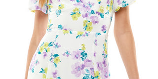City Studios Junior's Floral Print Puff Sleeve Dress Purple Size 11