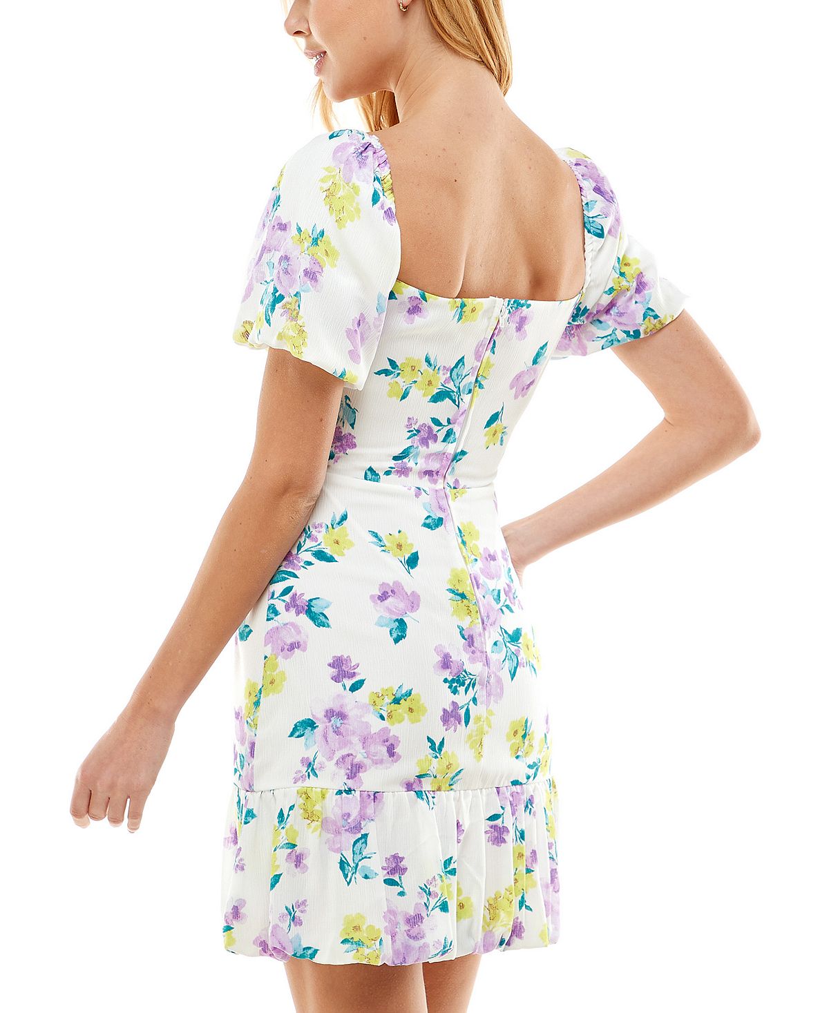 City Studios Junior's Floral Print Puff Sleeve Dress Purple Size 13