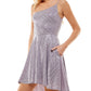 City Studios Junior's One Shoulder Fit & Flare Glitter Dress Purple Size 5