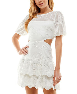 City Studios Junior's Eyelet Cutout Dress White Size 3