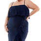 City Studios Women's Ruffled Midi Dress Blue Size 16W