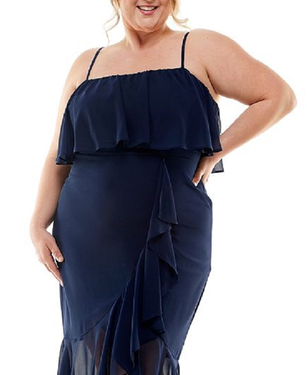 City Studios Women's Ruffled Midi Dress Blue Size 16W