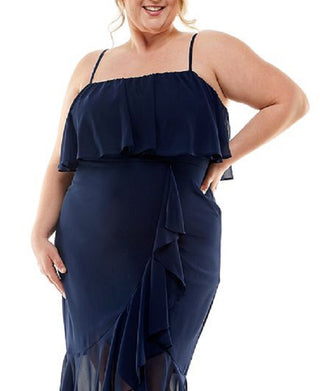 City Studios Women's Ruffled Midi Dress Blue Size 16W