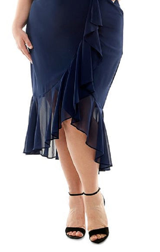 City Studios Women's Ruffled Midi Dress Blue Size 16W