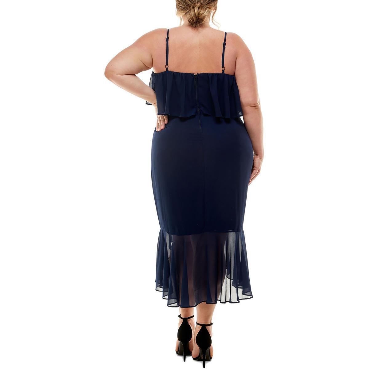 City Studios Women's Ruffled Midi Dress Blue Size 20W