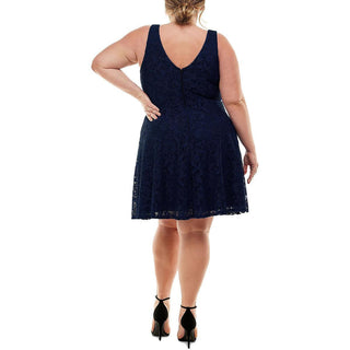 City Studios Women's Lace Fit & Flare Dress Blue Size 16W