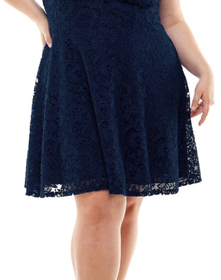 City Studios Women's Lace Fit & Flare Dress Blue Size 22W