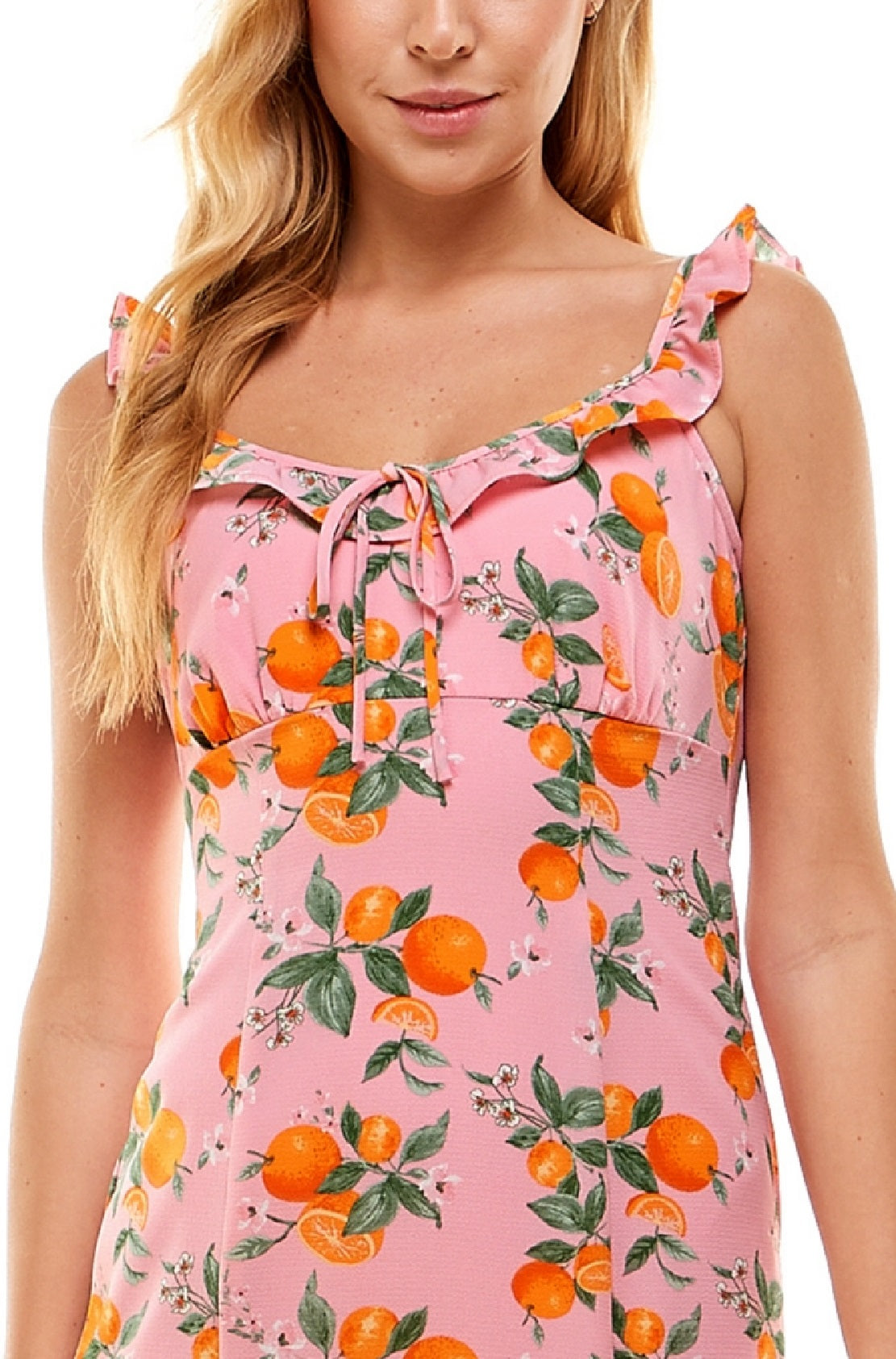 City Studios Junior's Ruffled Tie Neck Dress Pink Size X-Small