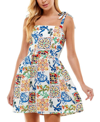 City Studios Junior's Tie Shoulder Fit & Flare Dress Brown Size 13