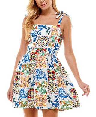 City Studios Junior's Tie Shoulder Fit & Flare Dress Brown Size 13