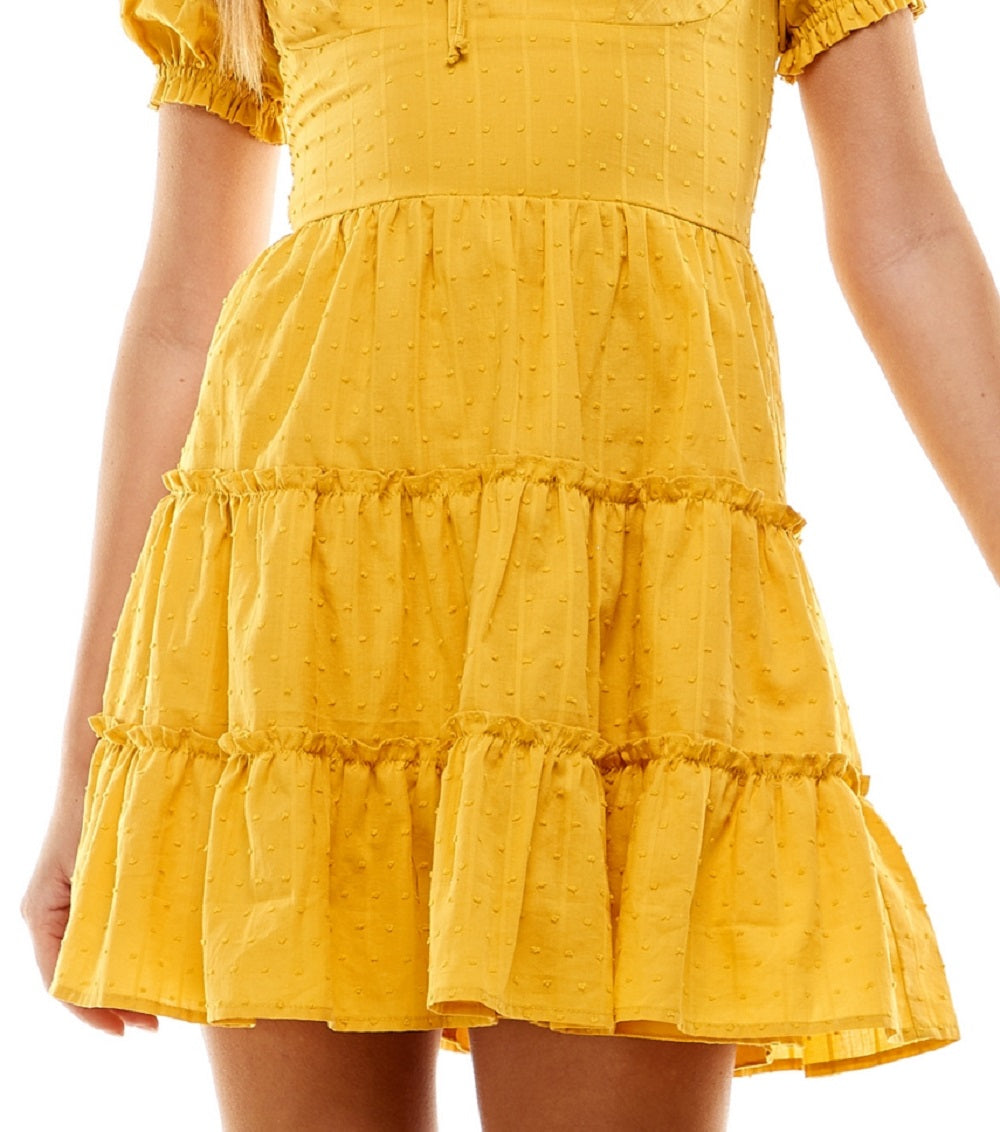 City Studios Junior's Clip Dot Tiered Dress Yellow Size 5