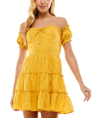 City Studios Junior's Clip Dot Tiered Dress Yellow Size 5