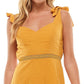 City Studios Junior's Clip Dot Bow Shoulder Dress Yellow Size Medium