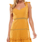 City Studios Junior's Clip Dot Bow Shoulder Dress Yellow Size Medium