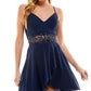 City Studios Junior's V Neck Embroidered Waist Dress Blue Size 3