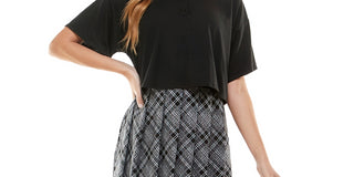 Kingston Grey Junior's Two Piece Printed Skirt Dress Gray Size XX-Small