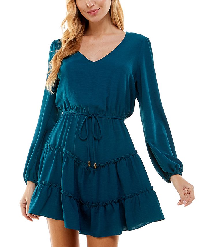 City Studios Junior's Tiered Hem Drawstring Waist Dress Blue Size M