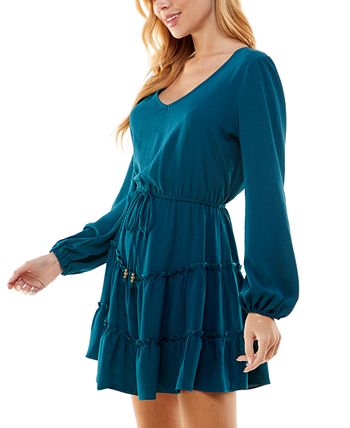 City Studios Junior's Tiered Hem Drawstring Waist Dress Blue Size M