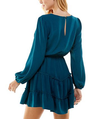 City Studios Junior's Tiered Hem Drawstring Waist Dress Blue Size M