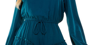 City Studios Junior's Tiered Hem Drawstring Waist Dress Blue Size M