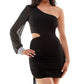 City Studios Junior's One Shoulder Cutout Bodycon Dress Black Size Medium