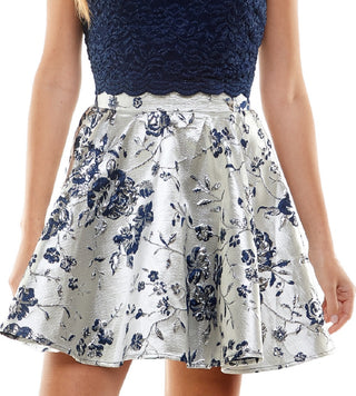 City Studios Junior's 2 Pc Lace Up Top & Printed Skirt Dress Blue Size 7
