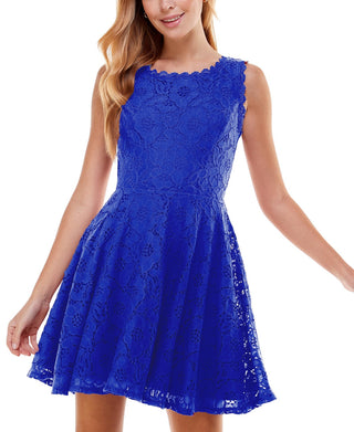 City Studios Junior's Lace Fit & Flare Dress Blue Size 1