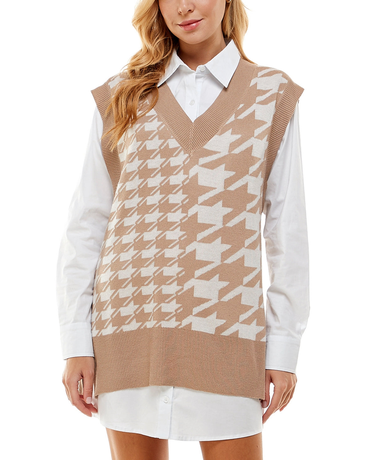 Kingston Junior's Printed 2 Piece V Neck Shirtdress Brown Size Small