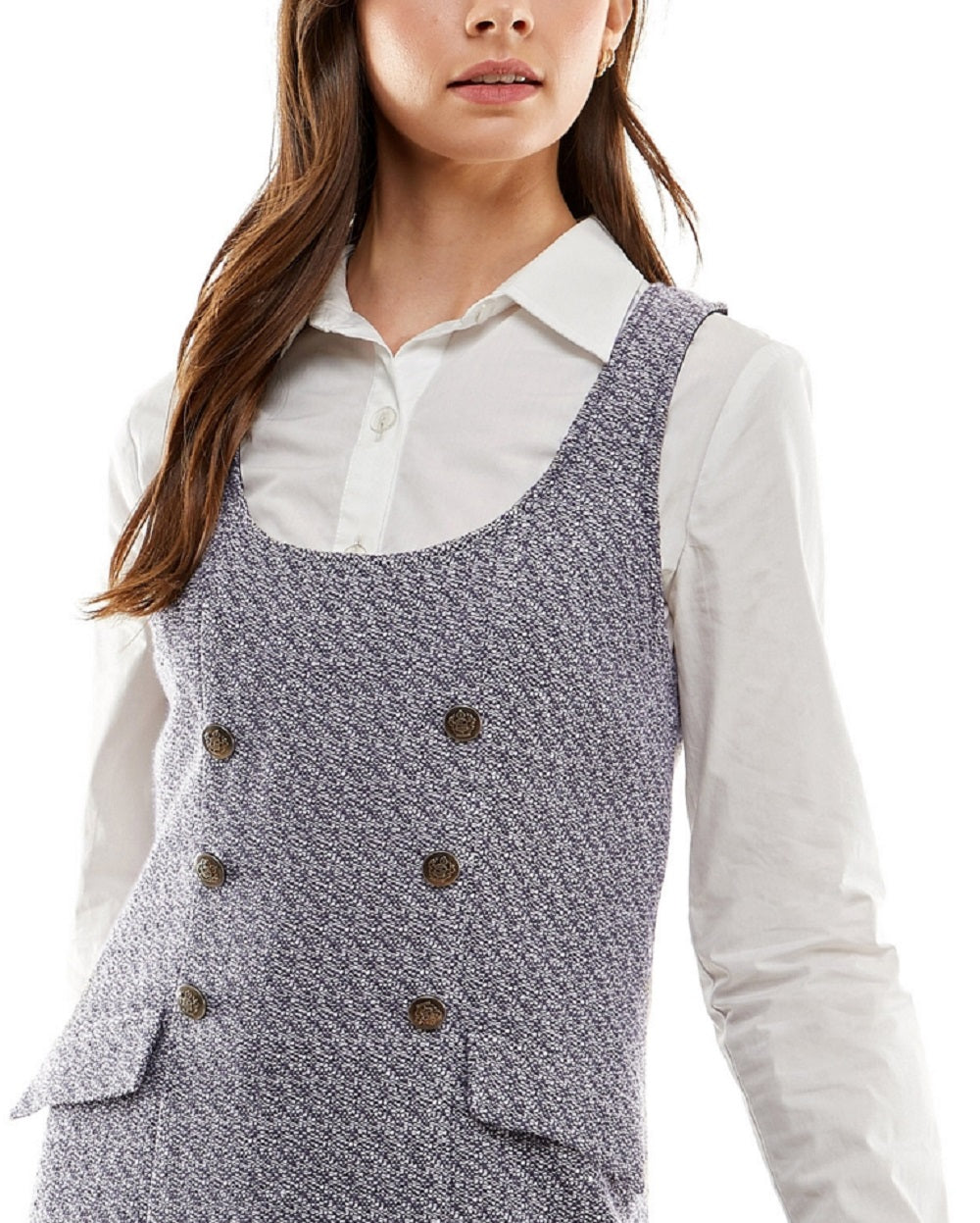 Kingston Junior's Contrast Collar Boucle Dress Set White Size X-Small