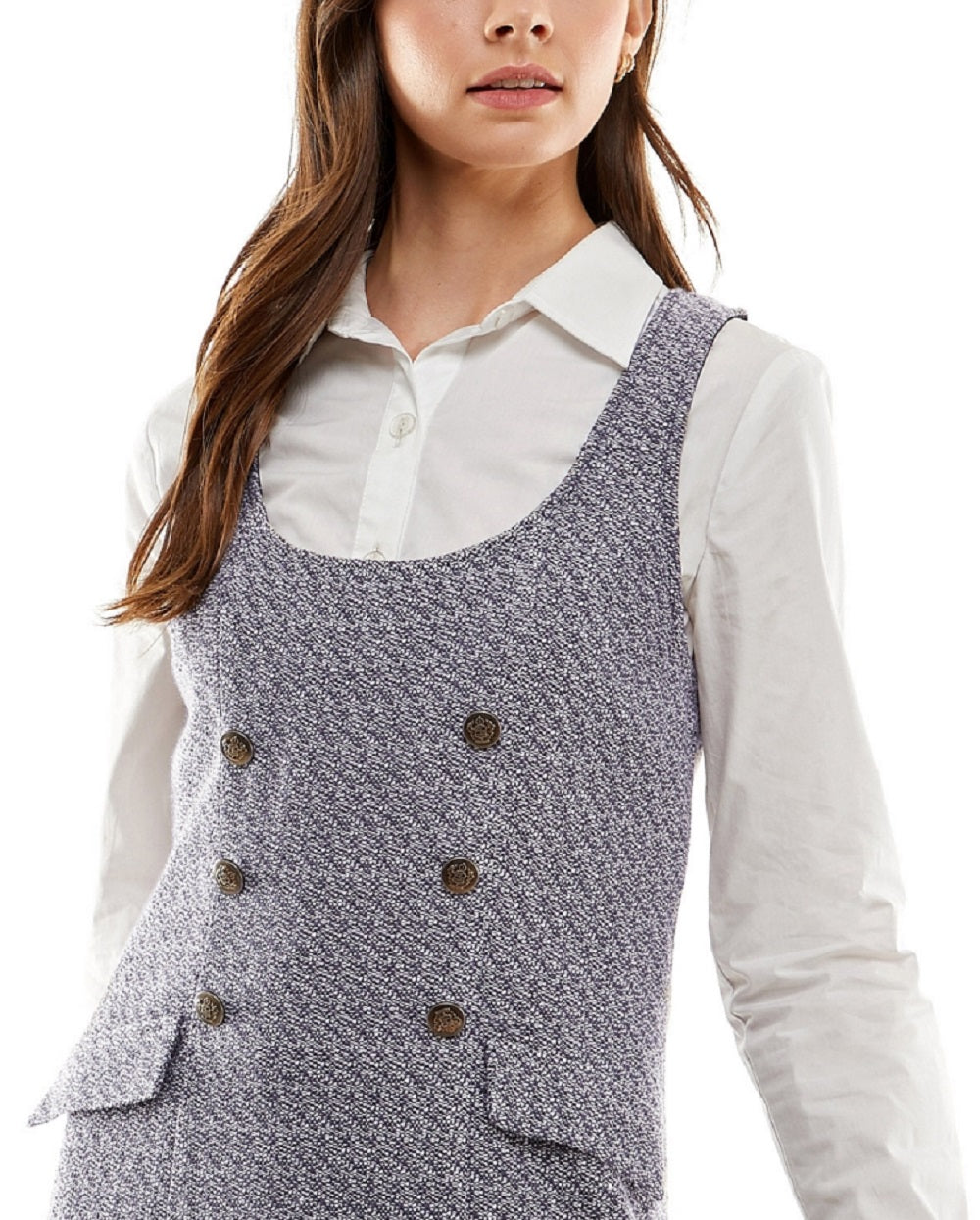 Kingston Junior's Contrast Collar Boucle Dress Set White Size Small