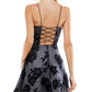 City Studios Junior's Printed Lace Up Back Fit & Flare Dress Blue Size 0