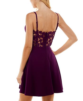 City Studios Junior's Lace Back Fit & Flare Dress Purple Size 9