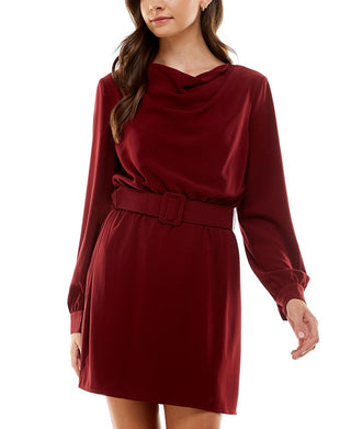 City Studios Junior's Draped Neck Belted Sheath Dress Red Size 13