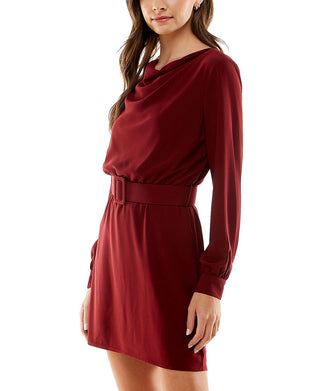 City Studios Junior's Draped Neck Belted Sheath Dress Red Size 13
