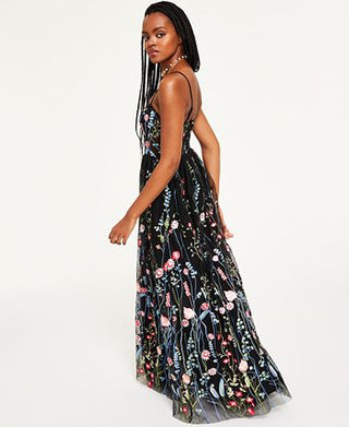 City Studios Junior's Embroidered Illusion Corset Gown Black Size 13