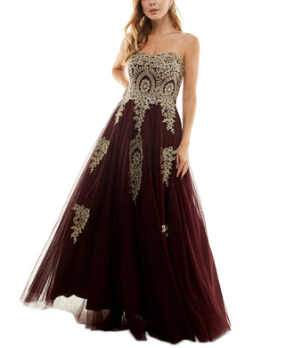 Say Yes To The Prom Junior's Strapless Embellished Ballgown Purple Size 11