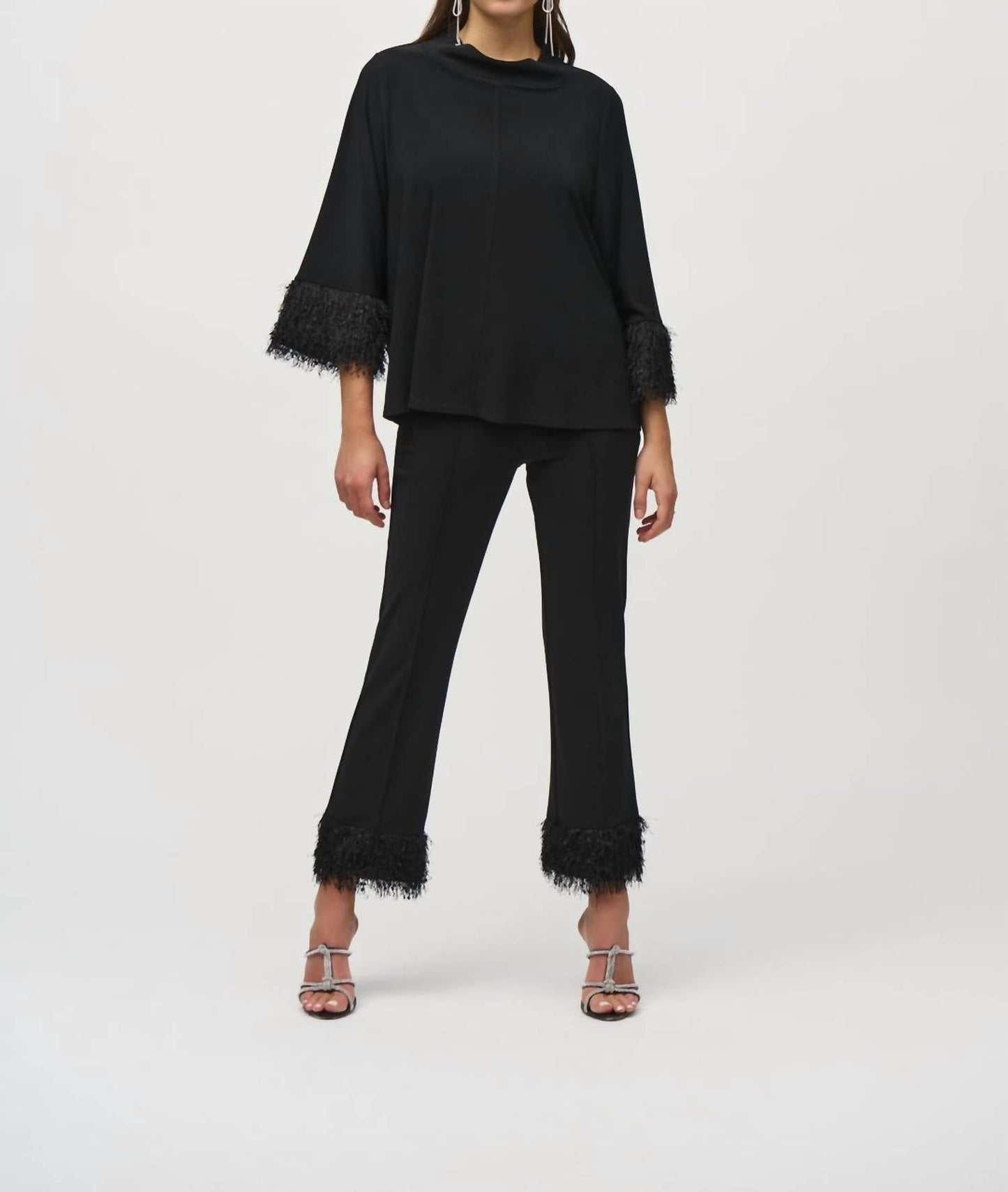 Joseph Ribkoff - Trapeze Top With Feather Cuffs