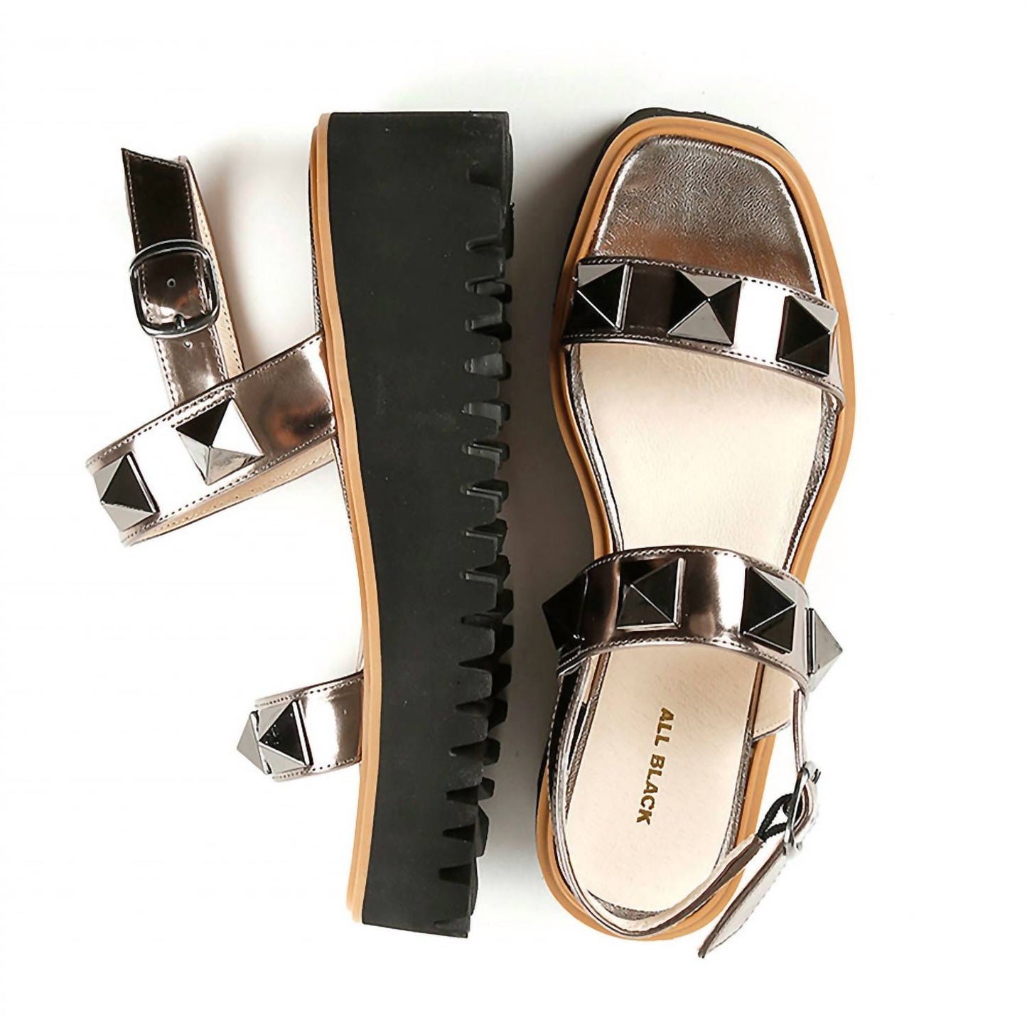 All Black - Women's Pyramid Stud Flatform Sandal