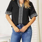 Double Take - Embroidered Notched Neck Top
