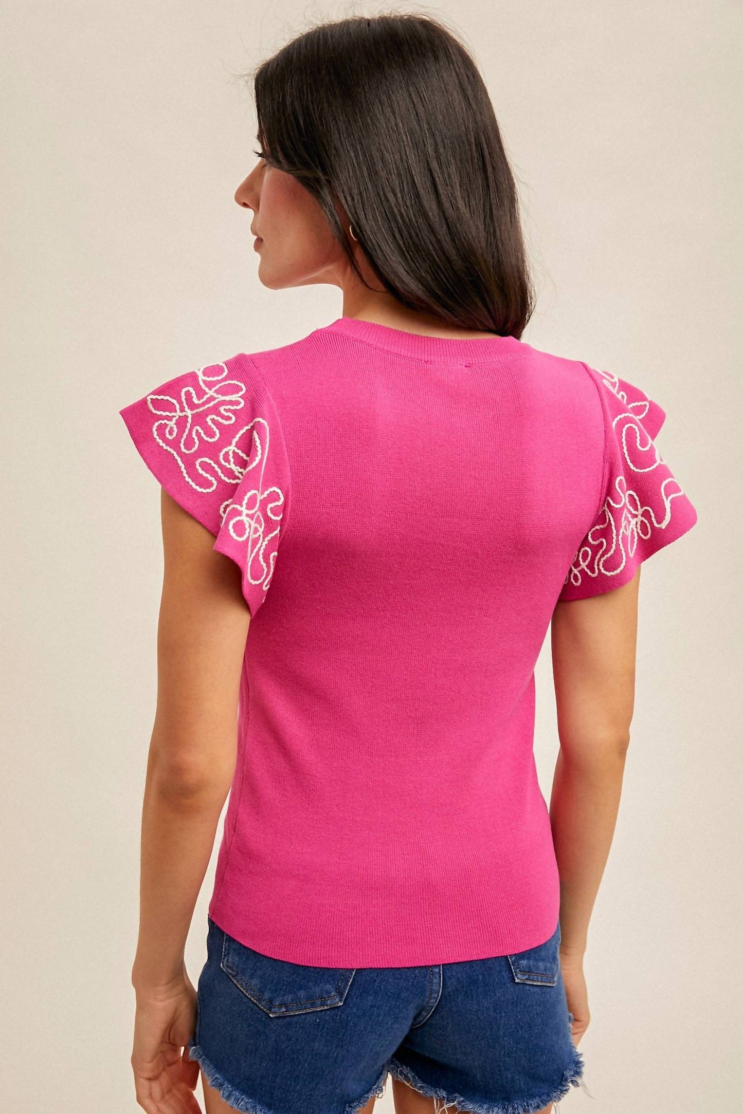 Hem & Thread - Atlas Embroidered Ruffle Sleeve Sweater