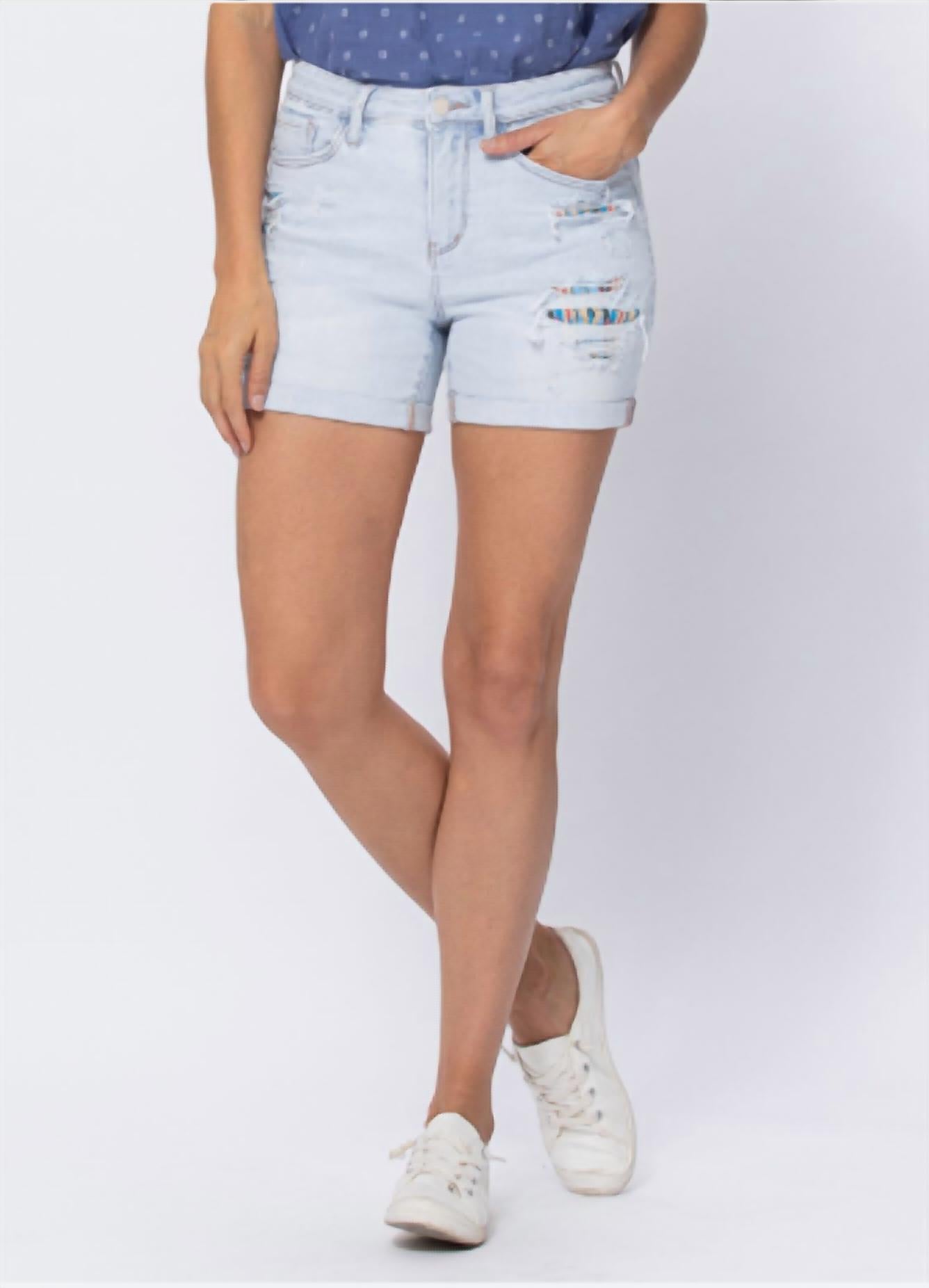 Judy Blue - High-rise Cuffed Printed Lining Shorts