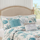 6 Piece Cotton Sateen Quilt Set with Throw Pillows Aqua King/Cal King
