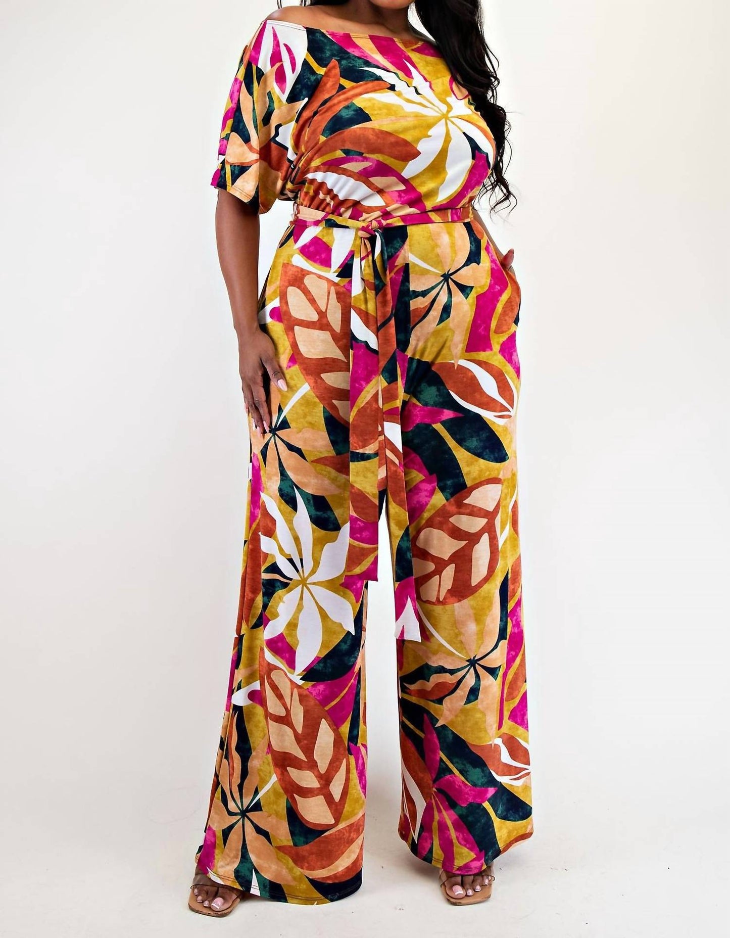 The Curve La - Plus Size Off The Shoulder Wide Leg Jumpsuit
