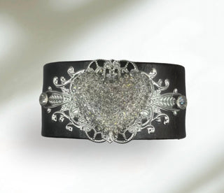 Bff Creations - Women's Leather Cuff Rhinestone Bracelet