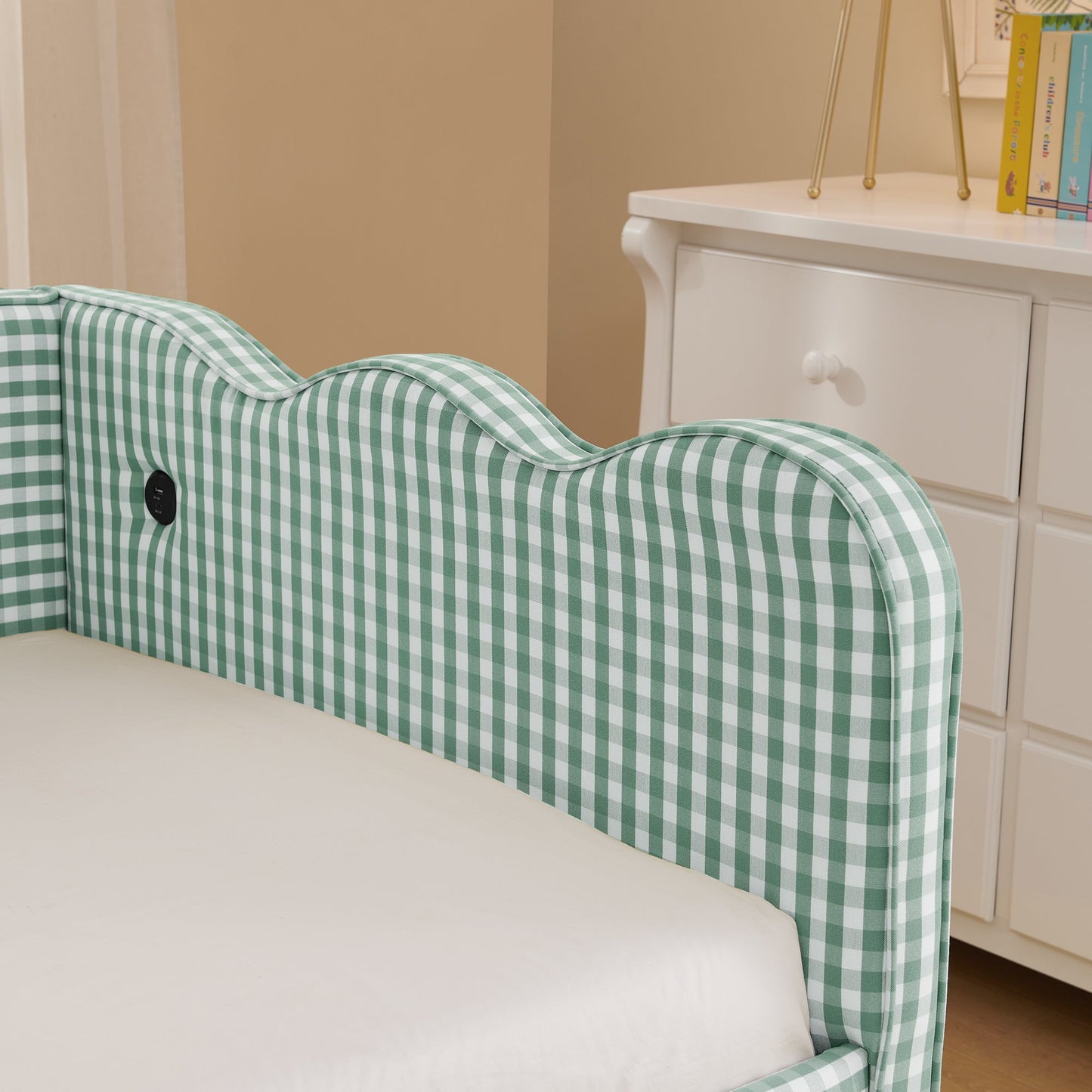 Cozy Gingham Daybed with Trundle Twin Size Sofa Bed No Box Spring Needed
