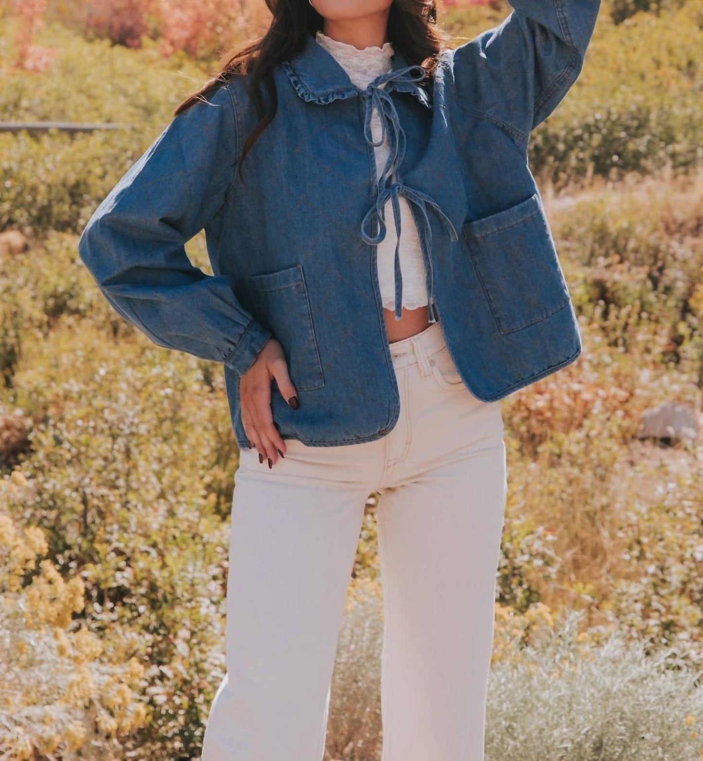 &Merci - Ruffle Ridge Quilted Denim Jacket