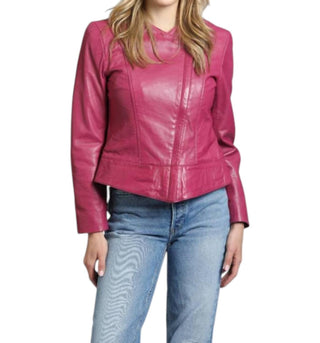 11 Uptown - Cropped Collarless Lamb Leather Zip Up Jacket