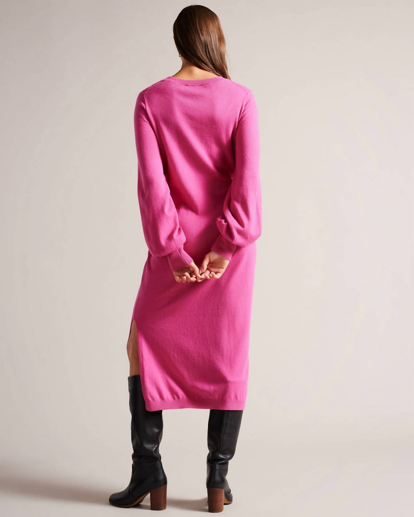 Ted Baker - Essya Slouchy Tie Front Midi Knit Sweater Dress